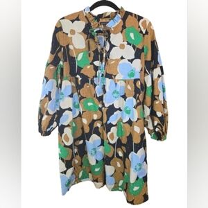 Who What Wear Long Sleeve Boho Cotton Textured Dress with Floral Print - Medium